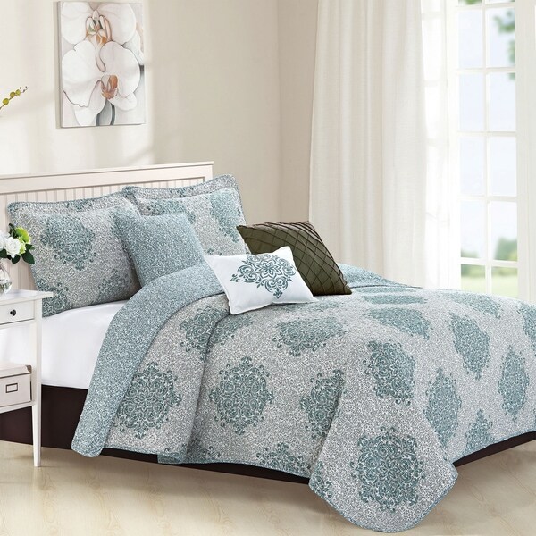 Serenta 6-piece Chelsea Printed Microfiber Quilts Coverlet Set ...