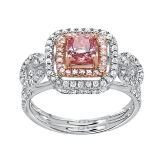bellissimo 14k gold two tone 140 ct vivid pink lab grown diamond with small natural pink - Pink Wedding Rings bellissimo 14k gold two tone 140 ct vivid pink lab grown diamond with small natural pink - Pink Wedding Rings