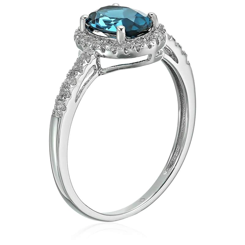 Sterling Silver Oval London Blue Topaz and White Topaz Ring, Size 7