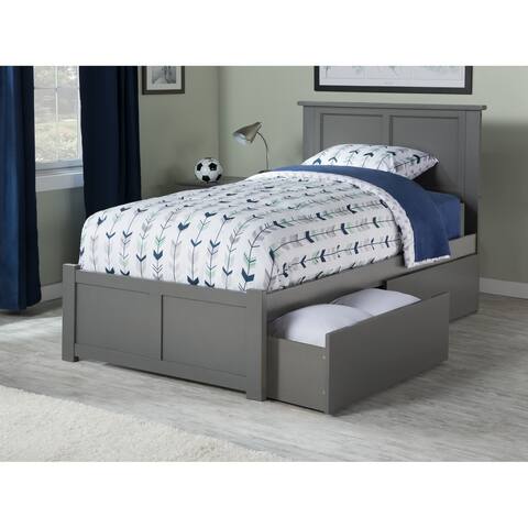Madison Twin Platform Bed with Flat Panel Foot Board and 2 Urban Bed Drawers in Atlantic Grey