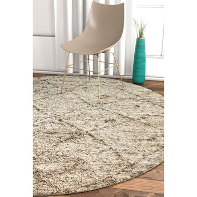 Well Woven Modern Trellis Shag Vanilla Round Rug - 3'11 x 3'11