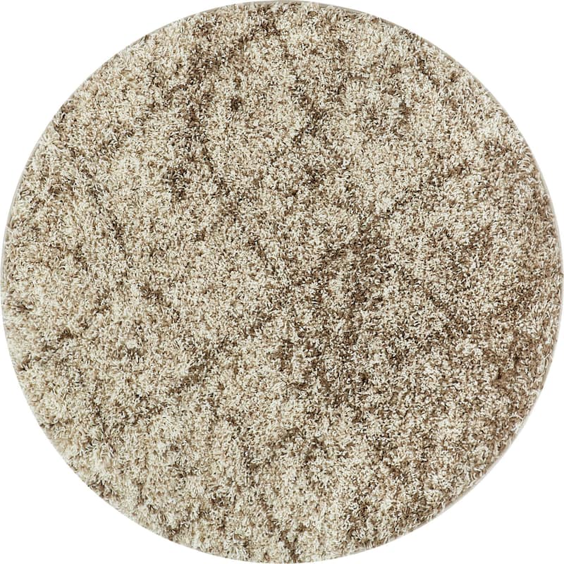 Well Woven Modern Trellis Shag Vanilla Round Rug - 3'11 x 3'11