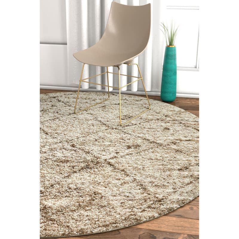 Well Woven Modern Trellis Shag Vanilla Round Rug - 3'11 x 3'11