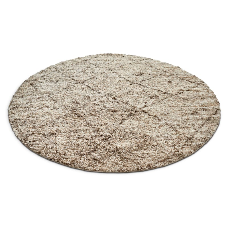 Well Woven Modern Trellis Shag Vanilla Round Rug - 3'11 x 3'11