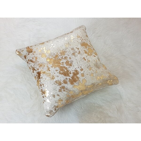 Hexagon Gold Metallic Cowhide Pillow Handmade in Argentina