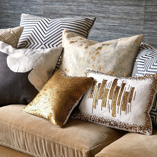 Hexagon Gold Metallic Cowhide Pillow Handmade in Argentina
