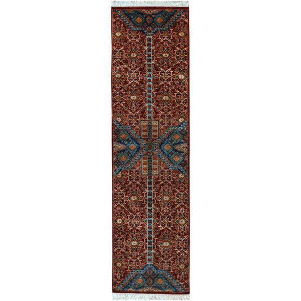 Kurjean Garish Carroll Red/Blue Wool Rug (2'7 x 10'0) - 2 ft. 7 in. x 10 ft. 0 in.