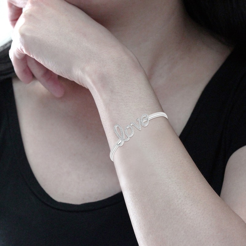 Auriya Silver and CZ Love Bangle Bracelet