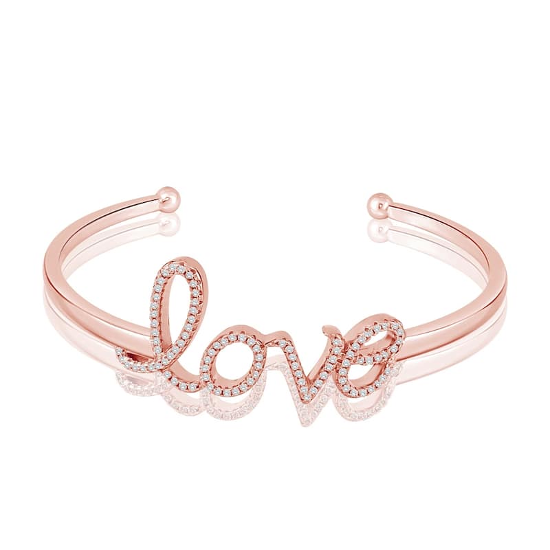 Auriya Silver and CZ Love Bangle Bracelet