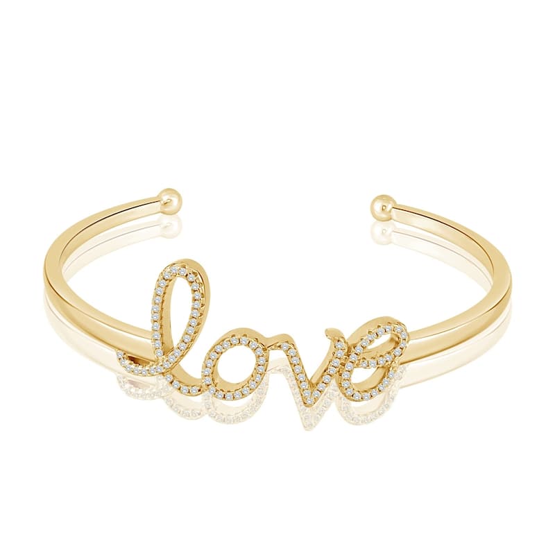 Auriya Silver and CZ Love Bangle Bracelet