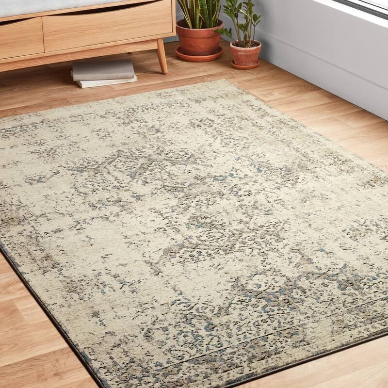 Alexander Home Carissa Diamond Distressed Rug - 9'6" x 13' - Ivory/Grey - Rectangle