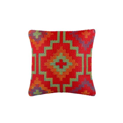 Handmade Lhasa Orange and Violet Outdoor Accent Pillow (India) - 16" x 16"