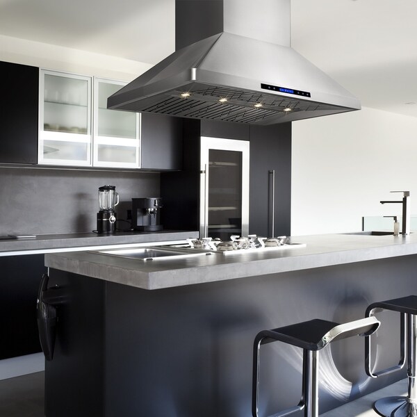 AKDY RH0169 42" Stainless Steel Island Mount Range Hood Touch Screen Display Baffle Filter Cooking Fan