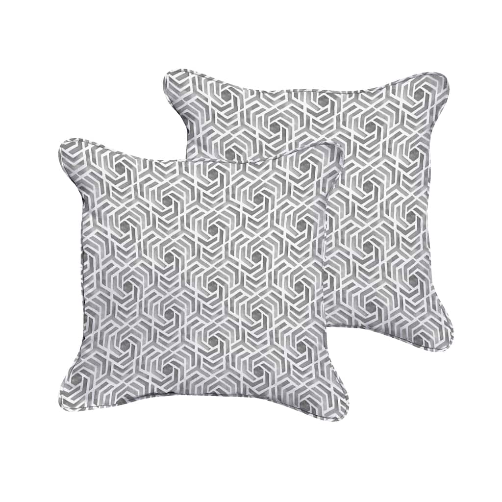 Sorra Home Grey and White Geometric Corded Indoor/ Outdoor Pillows, Set of 2