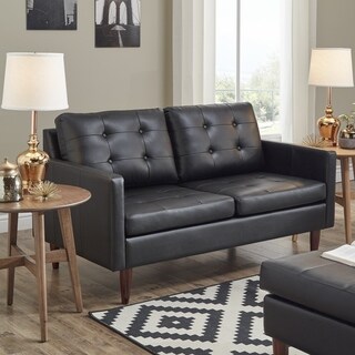 Shawna Black Button Tufted Leather Gel Sofa by iNSPIRE Q Modern