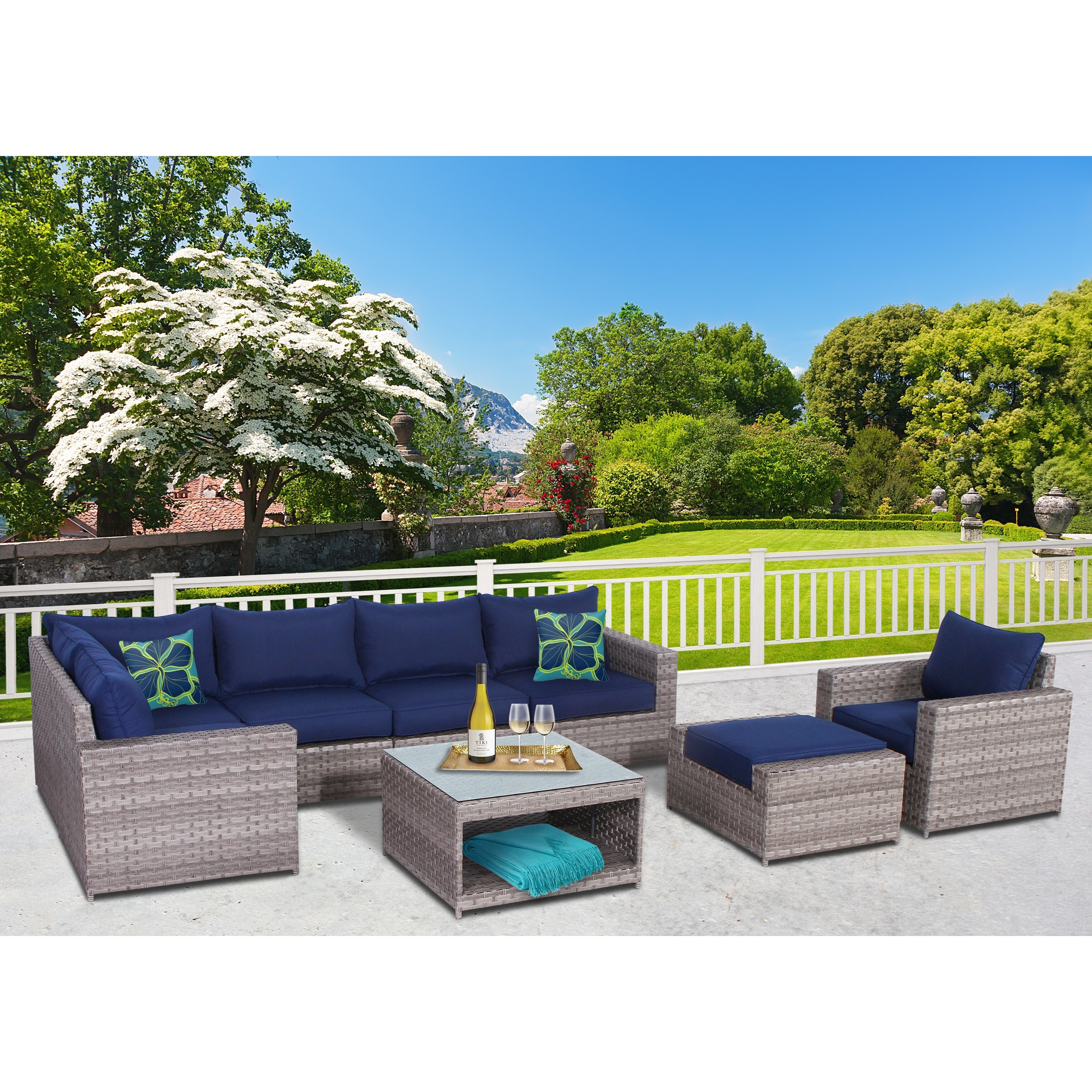 Shop Kensington 8 Piece Olefin Conversation Set Overstock 19875986 Blue