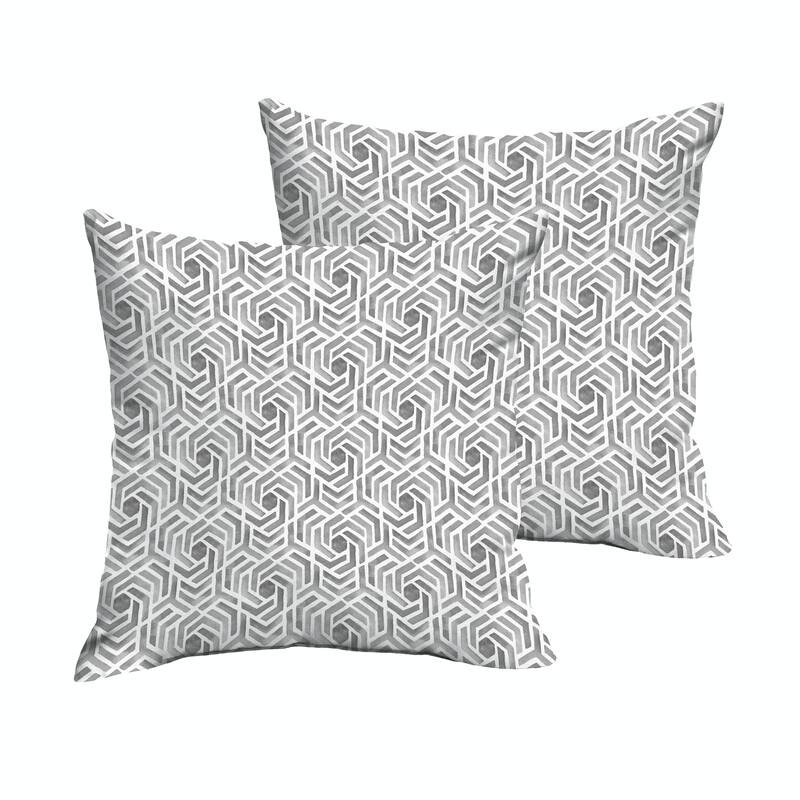 Sorra Home Grey and White Geometric Knife Edge Indoor/ Outdoor Pillows, Set of 2