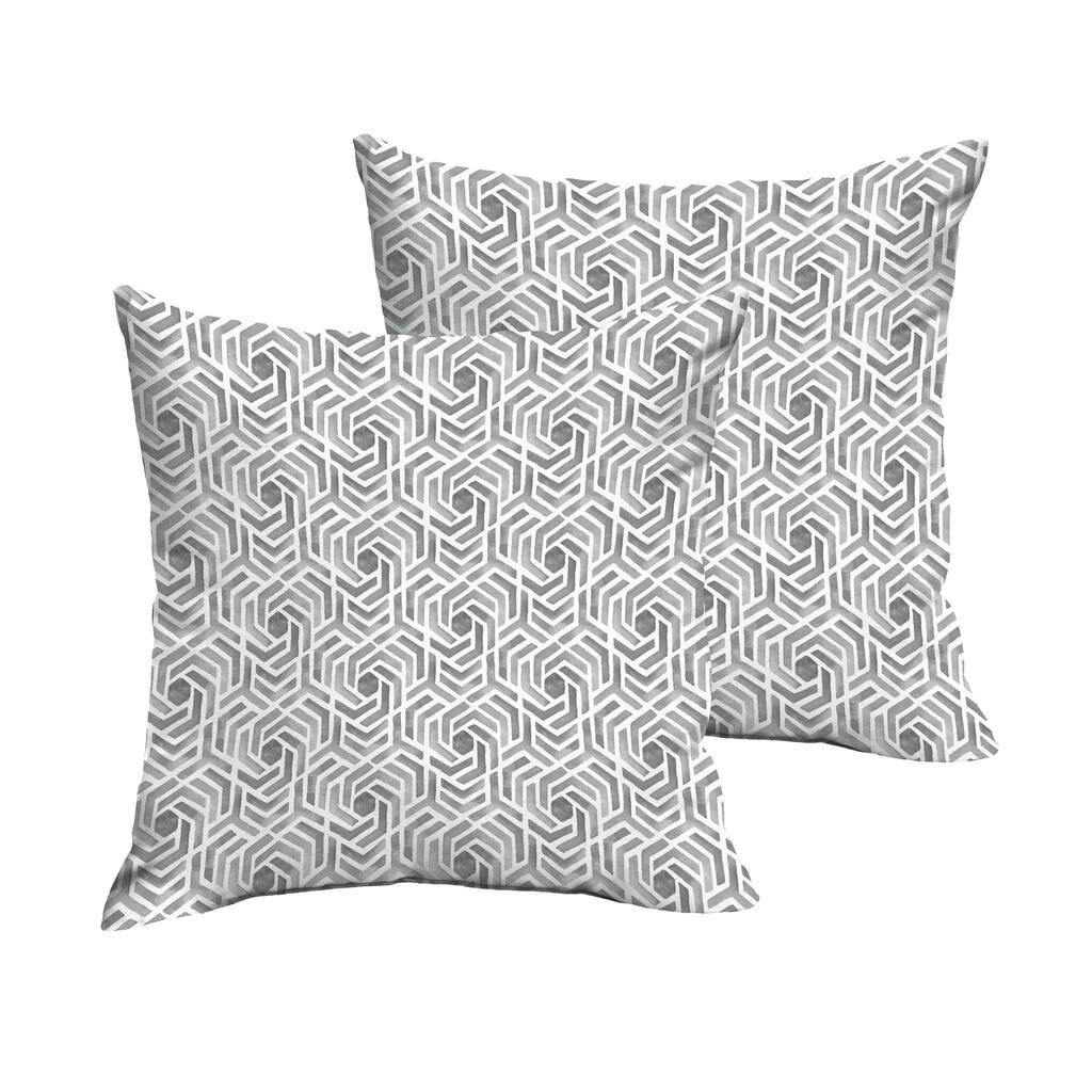 Sorra Home Grey and White Geometric Knife Edge Indoor/ Outdoor Pillows, Set of 2