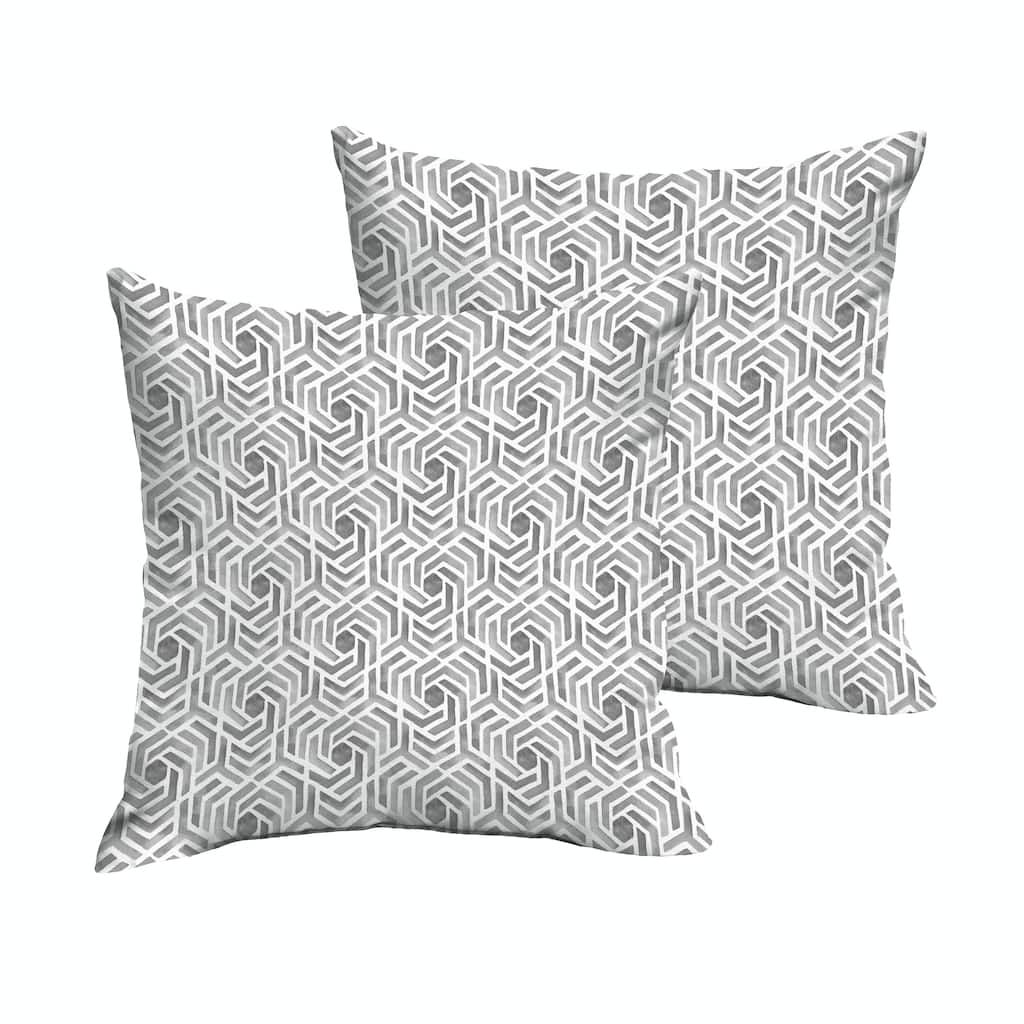 Sorra Home Grey and White Geometric Knife Edge Indoor/ Outdoor Pillows, Set of 2