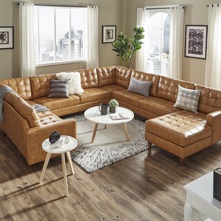 Odin Caramel Leather Gel U-Shape Sectional With Chaise By INSPIRE Q ...