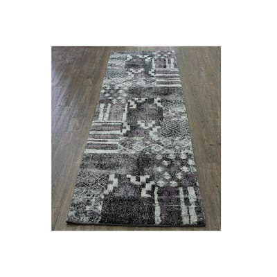 Hallway and Stairway Runner Long Rug Black, Silver, Purple