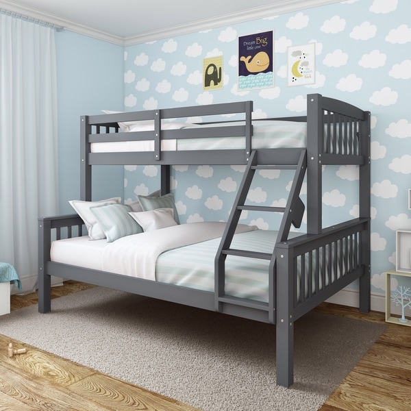 grey double bunk bed