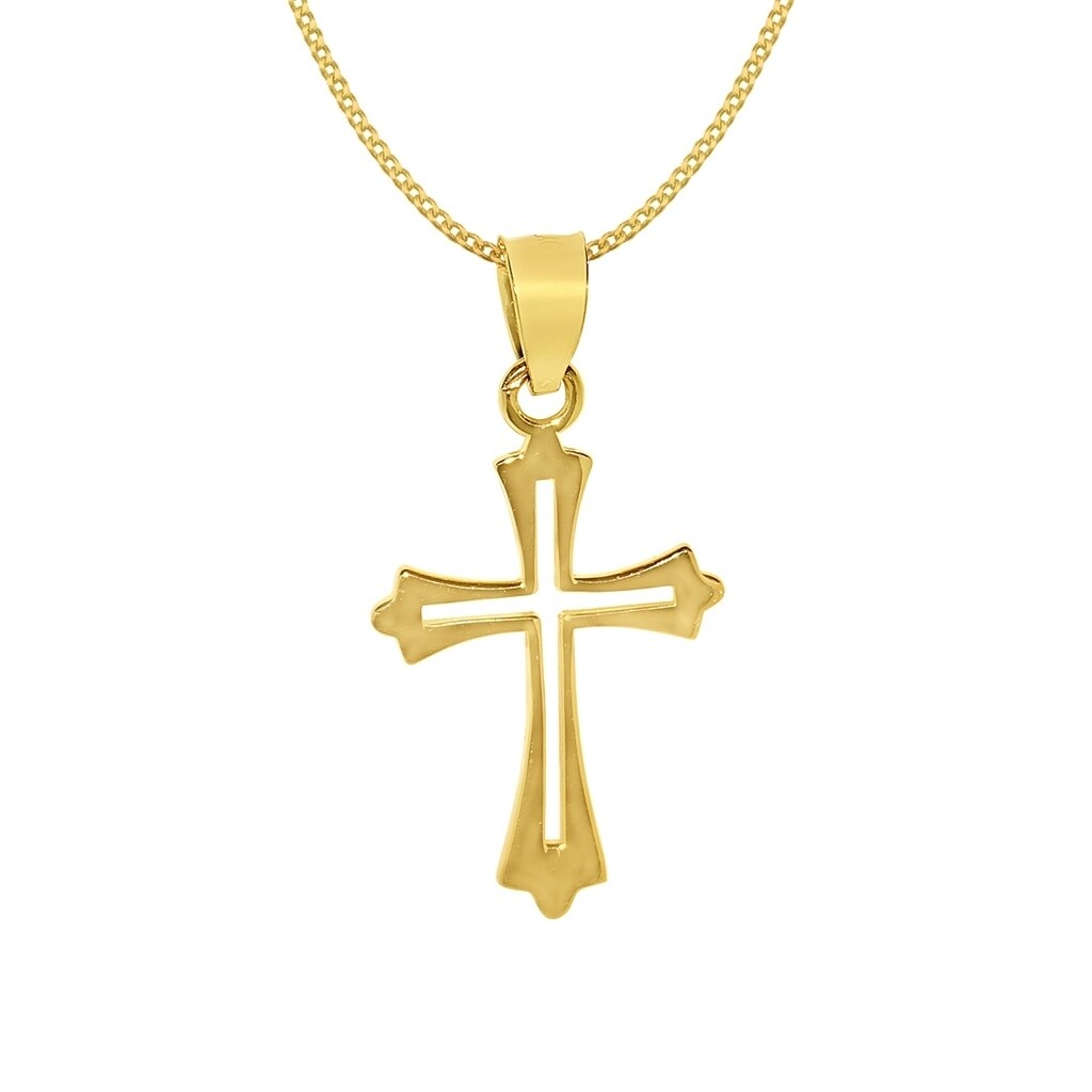 14K Yellow Gold Holy Primera Communion Religious Charm Pendant with 0.8mm Box Chain Necklace 