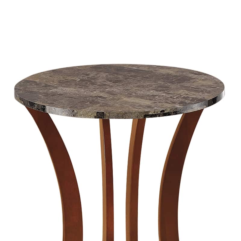 Transitional Wooden Plant Stand With Faux Marble Top, Brown
