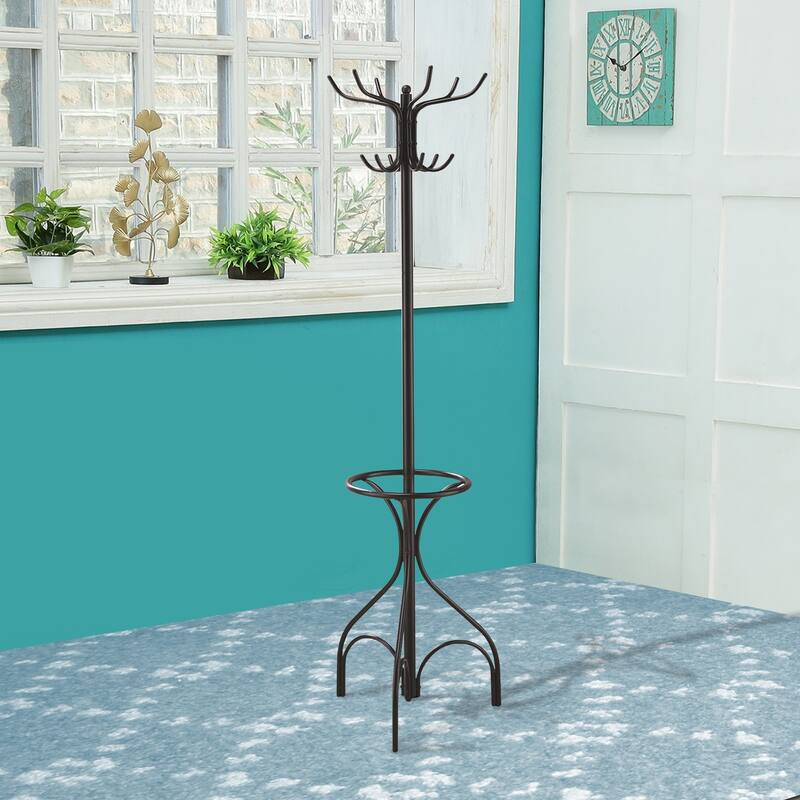 Metal Coat Rack With Umbrella Stand, Black