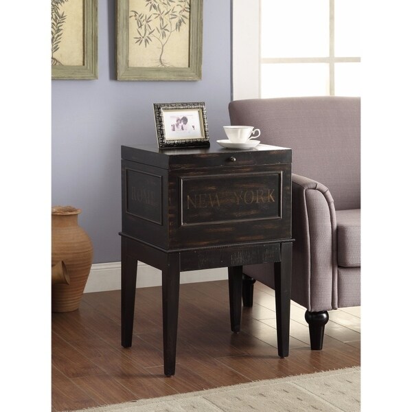 Old-Style Wooden Accent Cabinet With Lift Top, Black