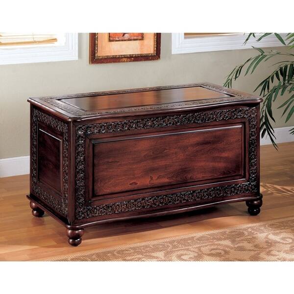Traditional Cedar Chest with Carving and Bun Feet, Brown - Bed Bath ...