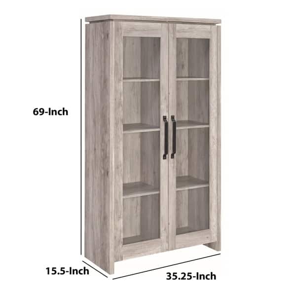 Shop Spacious Wooden Curio Cabinet With Two Glass Doors Gray