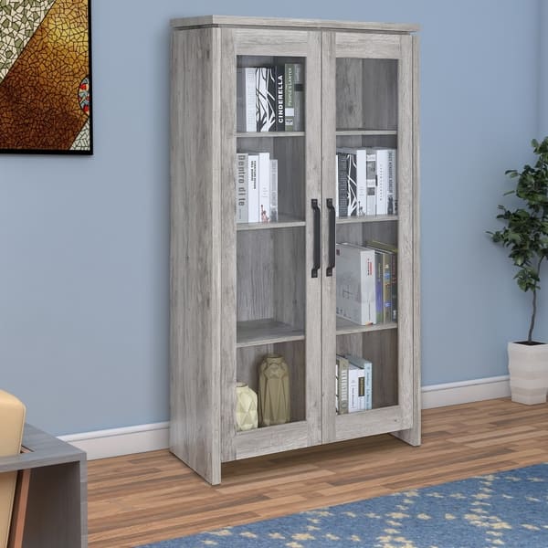 Shop Spacious Wooden Curio Cabinet With Two Glass Doors Gray