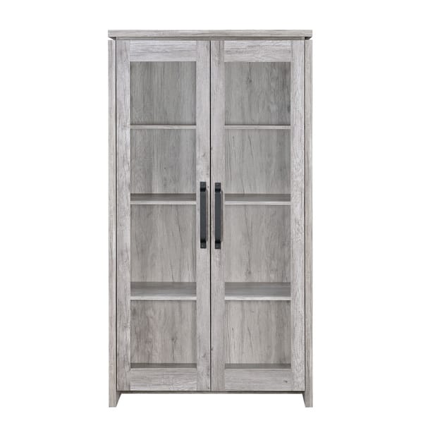 Shop Spacious Wooden Curio Cabinet With Two Glass Doors Gray
