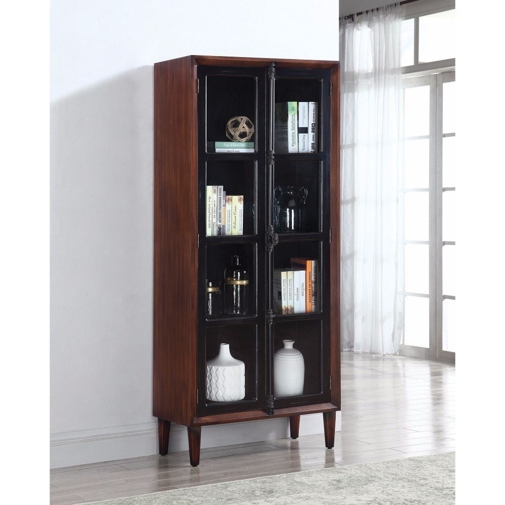 Shop Two Tone Tall Wooden Accent Cabinet With Two Glass Doors