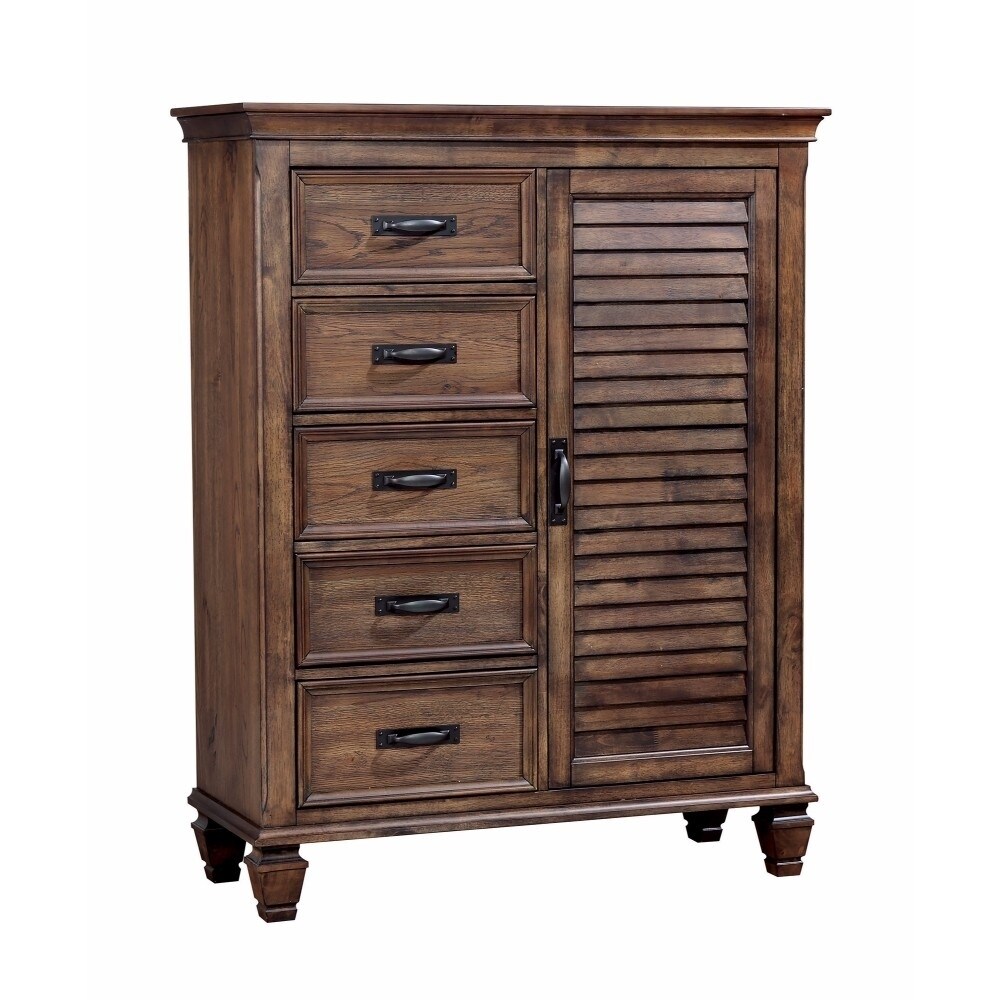 Benzara Wooden Mans Chest With Drawers and Doors, Burnished Oak Brown (Brown)