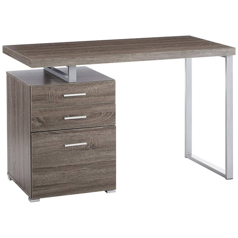 Wooden and Metal Office Desk with Storage Unit, Brown and Silver