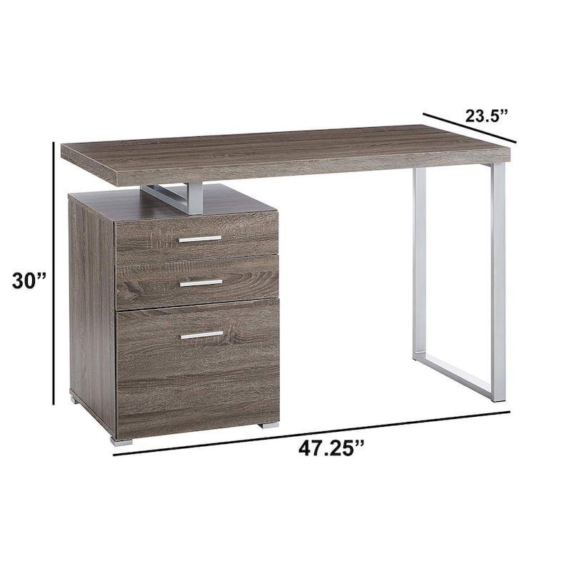Wooden and Metal Office Desk with Storage Unit, Brown and Silver