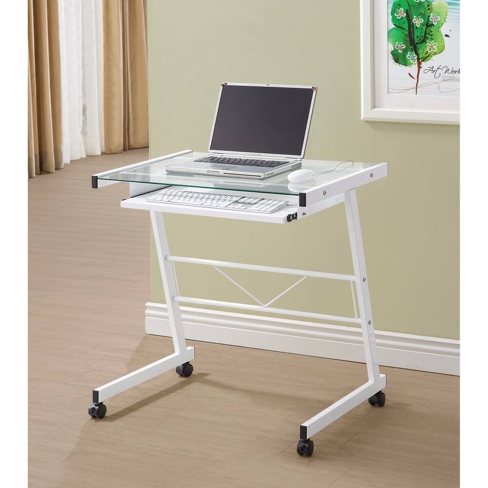 Contemporary Metal Computer Desk With Keyboard Tray, White