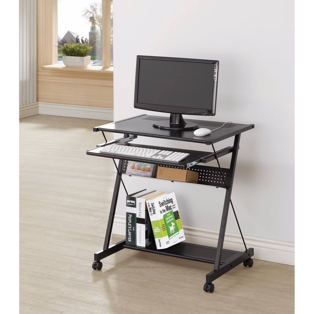 Metal Computer Desk with Keyboard Drawer & Casters, Black