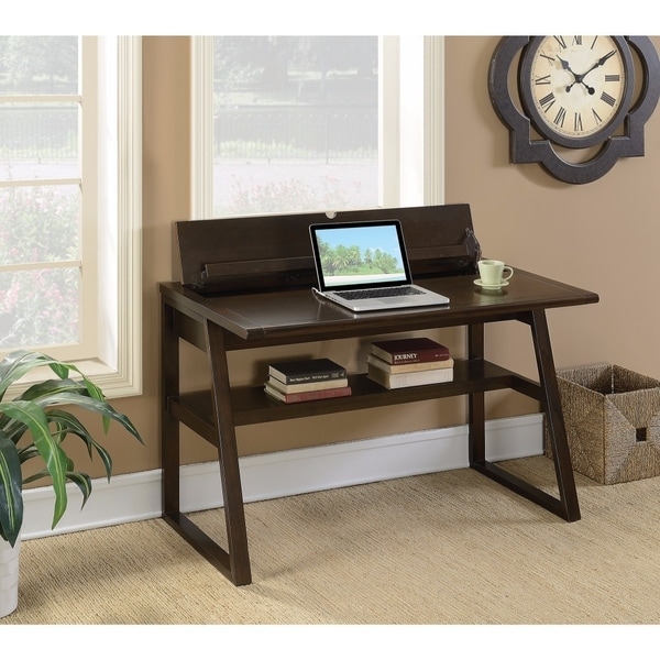 Modern Style Wooden Writing Desk With Flip-Top, Brown