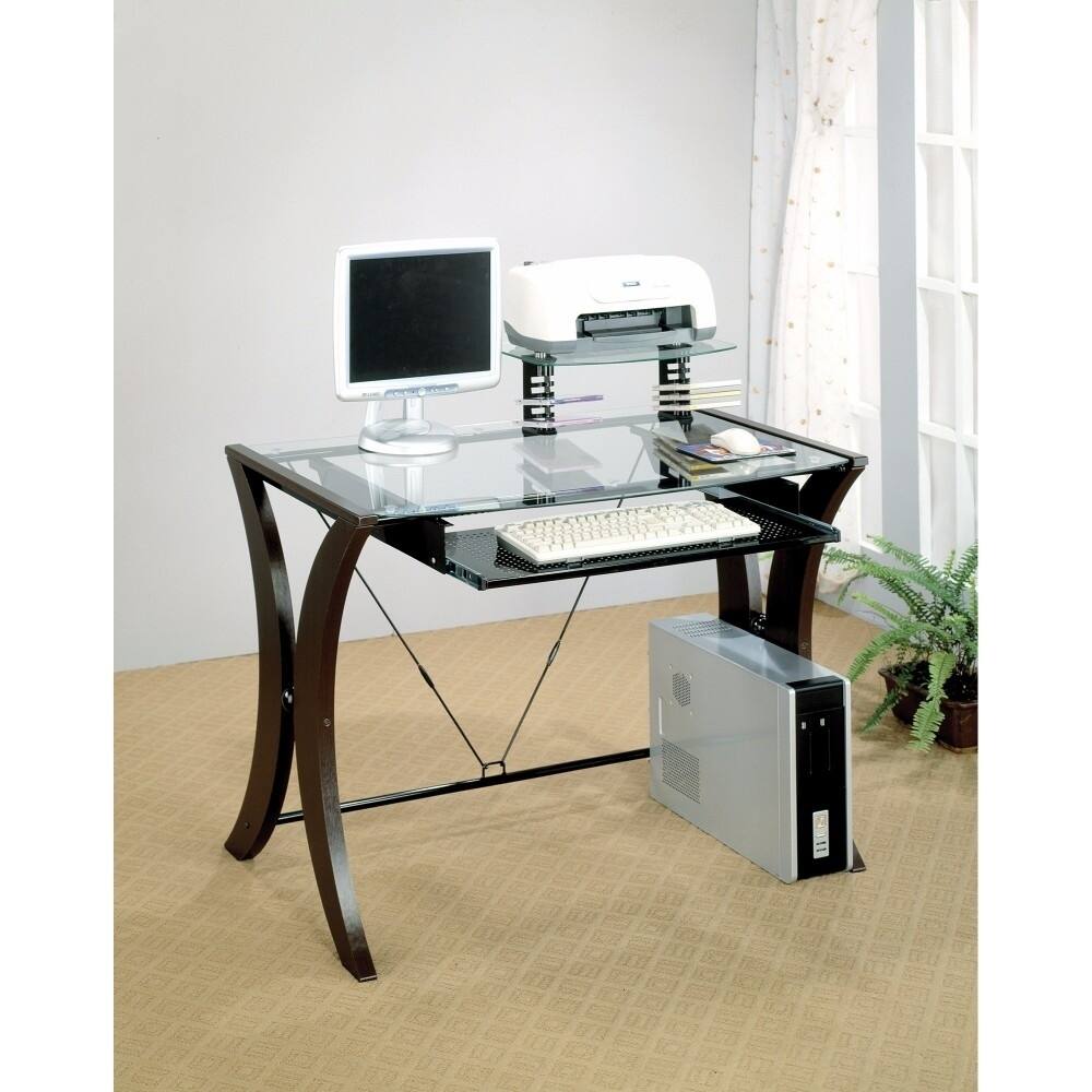 Modern Style Computer Desk With Glass Top, Clear And Brown