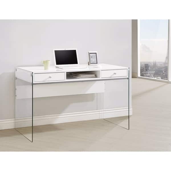 Shop Contemporary Metal Writing Desk With Glass Sides Clear And