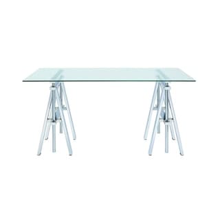 Adjustable Glass Top Writing Desk with Sawhorse Steel Base, Silver ...