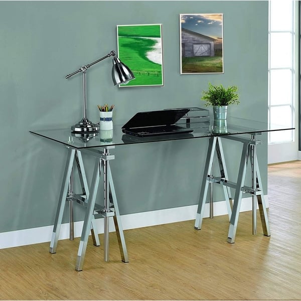 Shop Adjustable Glass Top Writing Desk With Sawhorse Steel Base