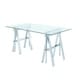 Adjustable Glass Top Writing Desk with Sawhorse Steel Base, Silver ...