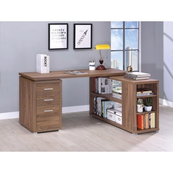 Modern Style L-Shaped Wooden Office Desk, Brown