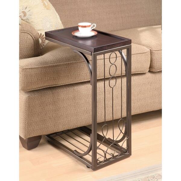 Elegantly Charmed Wood And Metal Snack Table, Brown On Sale Bed