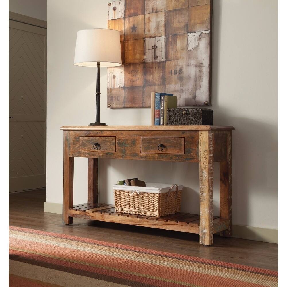 Rustically Charmed Wooden Console Table With Drawers, Brown