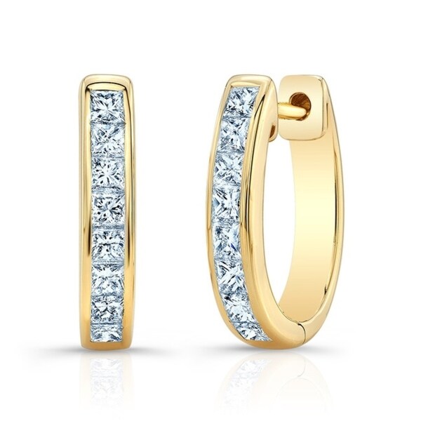 Diamond Princess Cut Channel Hinged Hoop Earrings In 14k Yellow Diamond Princess Cut Channel Hinged Hoop Earrings In 14k Yellow Gold 1 Ctw